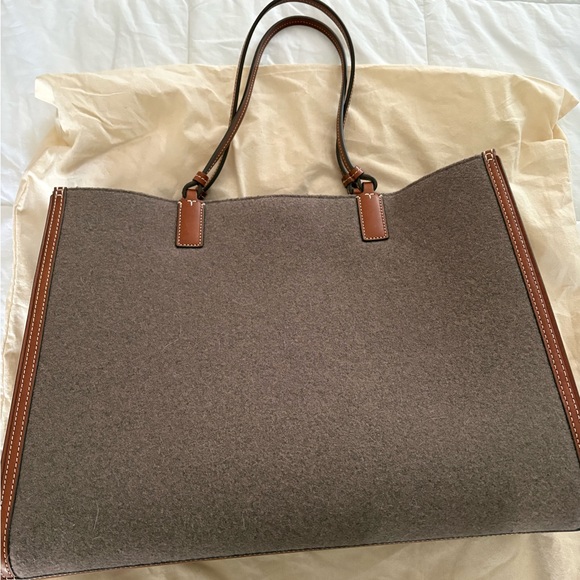 Tory Burch Gray Felt Ella Tote with Brown Leather Trim - Picture 6 of 12